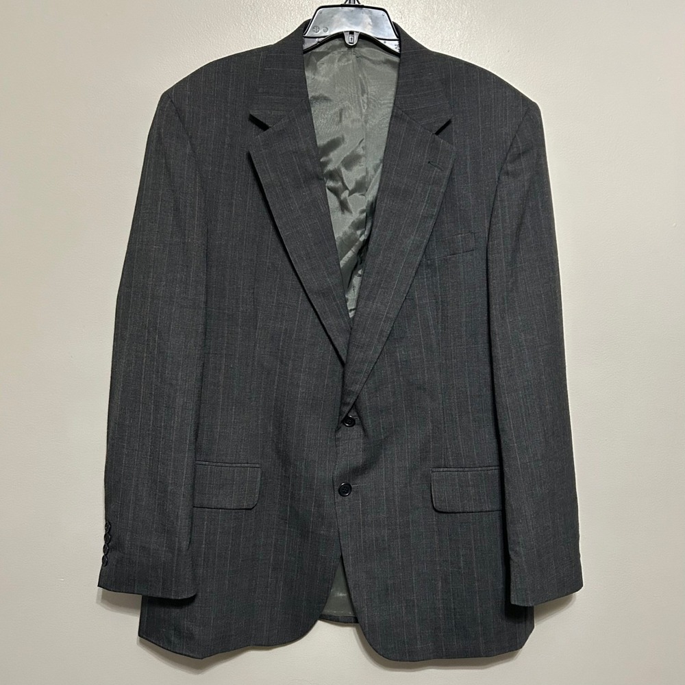 Hill & Archer Mens Blazer 44L Charcoal Grey Pinstripe Two-Button Office Wedding
